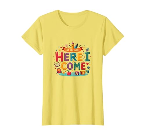 Erster Tag der ersten Klasse Mädchen der 1. Klasse Hier komme ich T-Shirt, Damen, Gelb, S von Generic