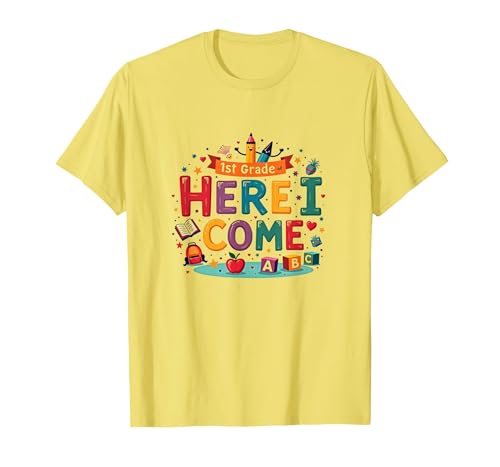 Erster Tag der ersten Klasse Mädchen der 1. Klasse Hier komme ich T-Shirt, Herren, Gelb, L von Generic