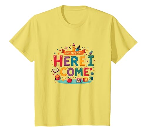 Erster Tag der ersten Klasse Mädchen der 1. Klasse Hier komme ich T-Shirt, Kinder, Gelb, 98 von Generic
