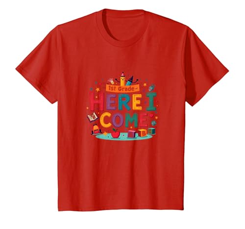Erster Tag der ersten Klasse Mädchen der 1. Klasse Hier komme ich T-Shirt, Kinder, Rot, 92 von Generic