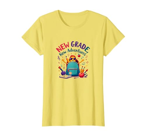 Erster Tag der neuen Abenteuer für Mädchen der dritten Klasse T-Shirt, Damen, Gelb, L von Generic