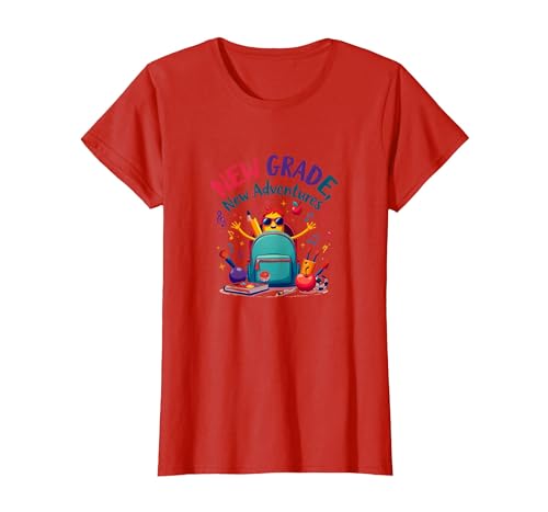 Erster Tag der neuen Abenteuer für Mädchen der dritten Klasse T-Shirt, Damen, Rot, S von Generic