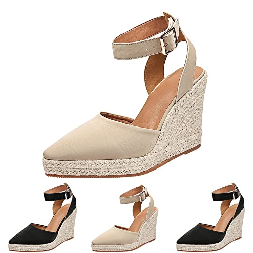 Espadrilles Damen mit Keilabsatz Klassische Mit Weicher Spitze Verstellbare Schnalle Knöchel Riemen Geschlossene Sandalen Keilabsatz Platform Espadrilles Mit Mittlerem Keilabsatz Damen Bequeme Bohemia von Generic