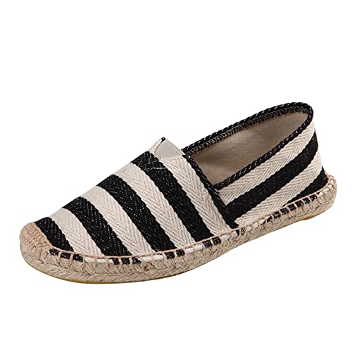 Espadrilles Für Damen & Herren - Sommerschuhe Flache-Schuhe Sommer Slipper Streifen Canvas Sneaker Slip-On Leinenschuhe Leicht Bequem Freizeitschuhe Stroh Sohle Walkingschuhe von Generic