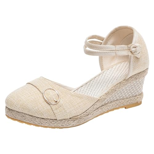Espadrilles für Damen Keilabsatz Sandalen Espadrilles Plateau Wedges Sandaletten mit Geschlossene Espandrillos mit Keilabsatz Sommerschuhe Sommer Schuhe Sandalen Linen Geflochtene von Generic