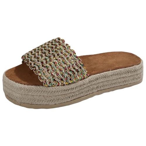 Espadrilles für Damen Plateau Schlappen Sommer Elegant Boho Sommerschuhe Peep Toe Sandalen Frauen Bequeme Hausschuhe Rutschfest Freizeitsandalen Espadrilles Modische Pantoletten von Generic
