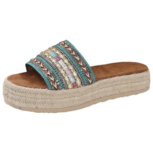Espadrilles für Damen Plateau Schlappen Sommer Elegant Boho Sommerschuhe Peep Toe Sandalen Frauen Bequeme Hausschuhe Rutschfest Freizeitsandalen Espadrilles Modische Pantoletten von Generic