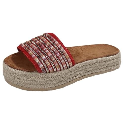 Espadrilles für Damen Plateau Schlappen Sommer Elegant Boho Sommerschuhe Peep Toe Sandalen Frauen Bequeme Hausschuhe Rutschfest Freizeitsandalen Espadrilles Modische Pantoletten von Generic