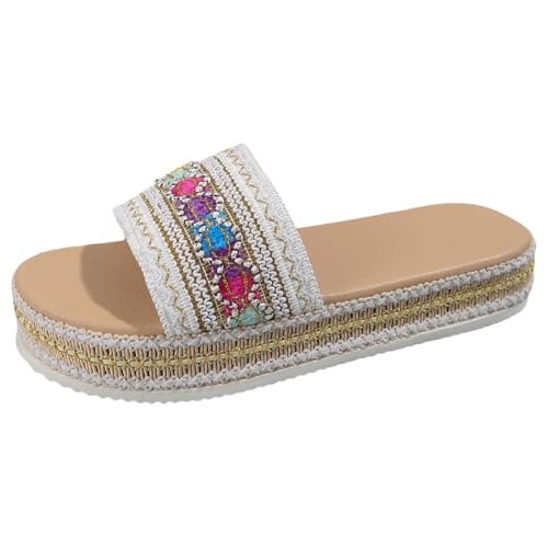 Espadrilles für Damen Plateau Schlappen Sommer Elegant Boho Sommerschuhe Peep Toe Sandalen Frauen Bequeme Hausschuhe Rutschfest Freizeitsandalen Espadrilles Modische Pantoletten von Generic