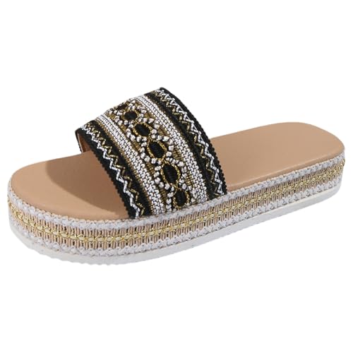 Espadrilles für Damen Plateau Schlappen Sommer Elegant Boho Sommerschuhe Peep Toe Sandalen Frauen Bequeme Hausschuhe Rutschfest Freizeitsandalen Espadrilles Modische Pantoletten von Generic