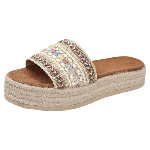Espadrilles für Damen Plateau Schlappen Sommer Elegant Boho Sommerschuhe Peep Toe Sandalen Frauen Bequeme Hausschuhe Rutschfest Freizeitsandalen Espadrilles Modische Pantoletten von Generic