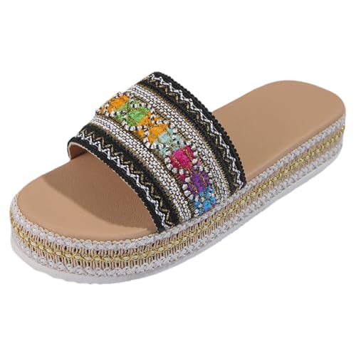 Espadrilles für Damen Plateau Schlappen Sommer Elegant Boho Sommerschuhe Peep Toe Sandalen Frauen Bequeme Hausschuhe Rutschfest Freizeitsandalen Espadrilles Modische Pantoletten von Generic