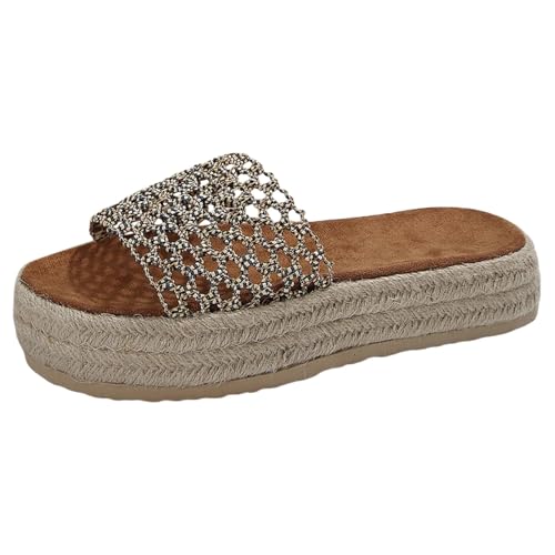 Espadrilles für Damen Plateau Schlappen Sommer Elegant Boho Sommerschuhe Peep Toe Sandalen Frauen Bequeme Hausschuhe Rutschfest Freizeitsandalen Espadrilles Modische Pantoletten von Generic