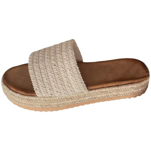 Espadrilles für Damen Plateau Schlappen Sommer Elegant Boho Sommerschuhe Peep Toe Sandalen Frauen Bequeme Hausschuhe Rutschfest Freizeitsandalen Espadrilles Modische Pantoletten von Generic
