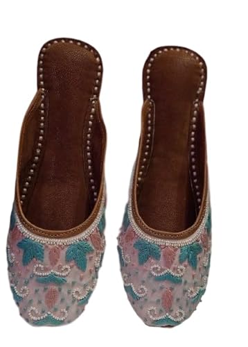 EthnicVibes Damen Mädchen Jutti Leder modisch verziert indische Hochzeit Party Mojari US Größe 5-10 DLY (Rücken offene Flats), Design D, 40.5 EU von Generic