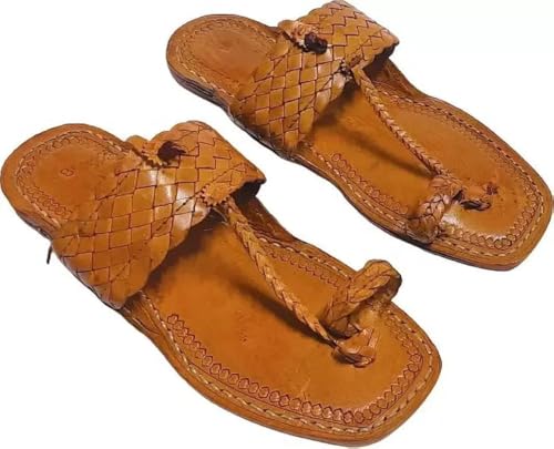 EthnicVibes Herren Kolhapuri Leder Chappal Mojari Ethnische indische Jutti Flache Sandalen US Größe 7-12 HT102, Ht 110, 44.5 EU von Generic