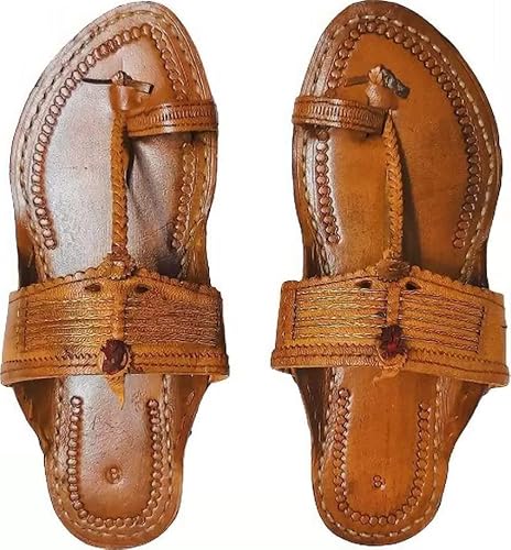 EthnicVibes Herren Kolhapuri Leder Chappal Mojari Ethnische indische Jutti Khussa Flache Sandalen US Größe 5-12 HT41, natur, 41 EU von Generic