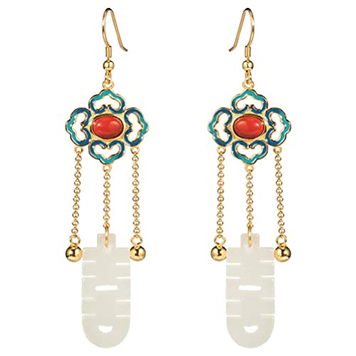 Ethnischen Stil S925 Silber frauen Ohrringe, Rot Türkis Schmuck Jade Ohrringe von Generic