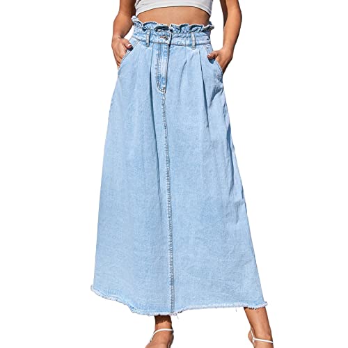 Europäische und amerikanische Mode für Damen A-Linie mit hoher Taille, lockerer, mittellanger Jeansrock Spitze von Generic