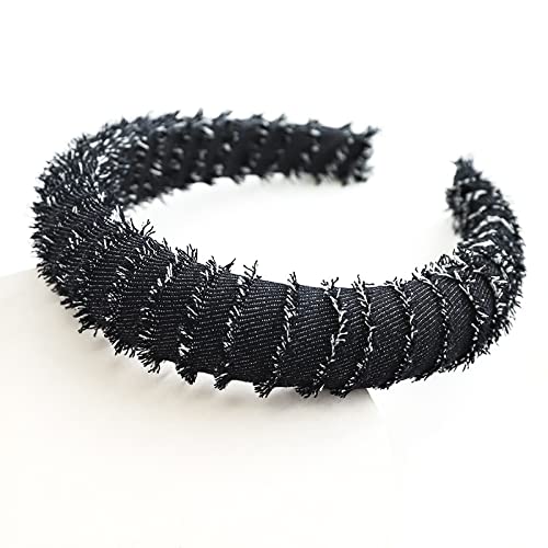 Europäischer und amerikanischer Ketten-Denim-Haarband kreatives neues verdicktes Schwamm-Wickelstirnband C, schwarzes Denim-Wickelschwamm-Stirnband von Generic