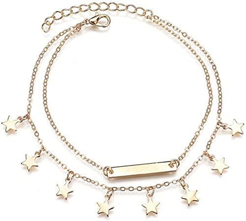 Exquisite doppellagige Fußkette Fünfzackiger Stern Anhänger Fußkettchen Zubehör für Frauen Mädchen Deft verarbeitet von Generic