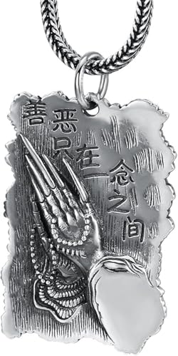 Exquisiter Schmuck, Herren-Anhänger „Gut und Böse“ mit betenden Händen, Gothic-Sterlingsilber-Halskette S925 von Generic