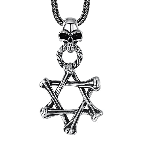 Exquisiter Schmuck, Herren-Halskette mit Hexagramm-Totenkopf-Gothic-Anhänger aus S925er Sterlingsilber von Generic