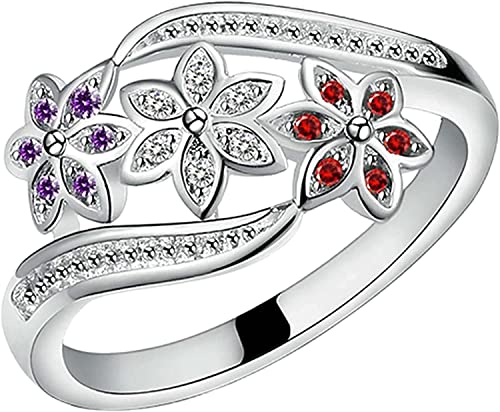 Exquisiter Schmuck Ring Liebesringe Damen Süße Blumen 925 Sterling Silber Ring Charm Zirkon Eingelegter Partyschmuck Ehering Liebe zum Valentinstag von Generic