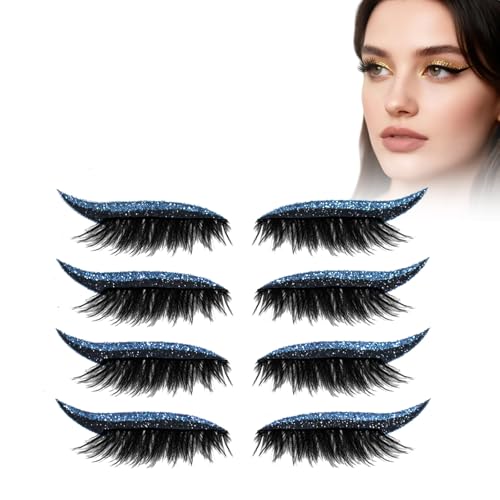 Eyelashes, Korean Matte Lashes - Eyelashes, 4 Pairs Lazy Eye Shadow Eyelash Patch, Reusable Eyeshadow, Stickers Instant for Women's Make Up (4 Pairs-Blue) von Generic