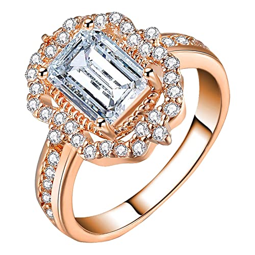 Factorys Damen Vampir-Rubin Ring, Verlobungsring Diamantring Zirkon Quadratische Diamanten Ringe Geburtstag Vorschlag Geschenk Brautring für Freundin (2-Rose Gold, 11号) von Generic