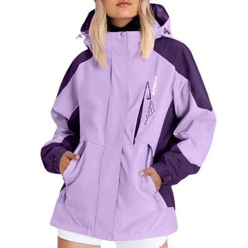 Fahrradjacke Damen Regenjacke Wasserdicht Atmungsaktiv Wanderjacke Windbreaker Sommerjacke Outdoor Jacken Leichte Windjacke Trekking Radjacke regenjacke große größen herbstjacke Light Purple XL von Generic