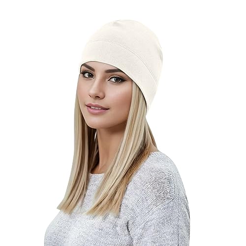 Fahrradmütze Unter Helm Herren Damen Baumwolle Schlaf Mütze Laufmütze Dünne Strickmütze Cap Chemo Kopfbedeckung (Beige, One Size) von Generic