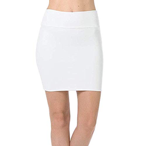 Fahrradrock Damen Frauen solide High Taille Classic einfache elastischer Bleistift Minirock (White, S) von Generic