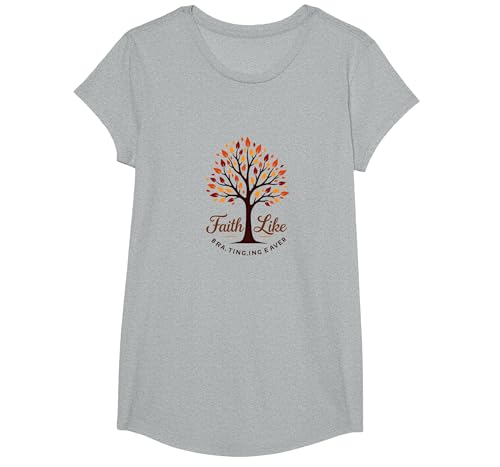 Fall for Jesus: Faith Like Falling Leaves Christian Zitat T-Shirt, Girls, Grau Meliert, S von Generic