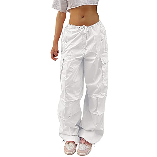 Fallschirmhose Damen Baggy - Cargohose Damen Oversize- Y2K Hose Damen Hip Hop Fallschirm Freizeithose mit Gummizug Drawstring Jogginghose Streetwear Locker Lange Hosen für Frauen Teenager Mädchen von Generic