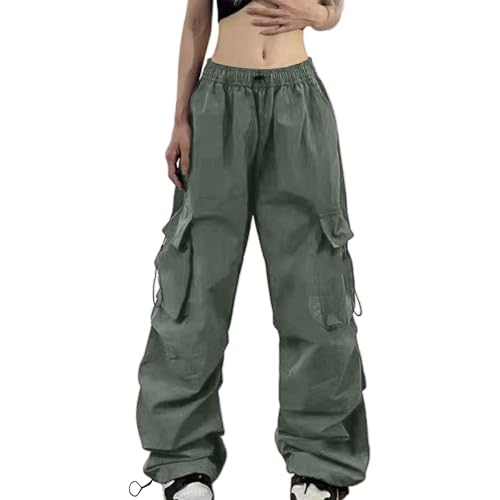 Fallschirmhosen Damen Baggy Cargo Hose Y2K Hip-Hop Sweathose Lange Sporthose Cargohose mit Taschen Track Pants Casual Harajuku Hohe Taille 90er Jahre Lose Jogginghose Outdoorhose Streetwear von Generic