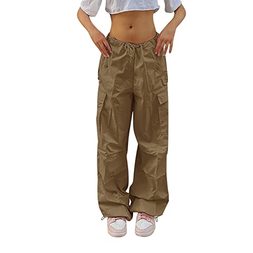 Fallschirmhosen Teenager Baggy Cargohose Damen Y2K Weites Bein Track Pants Vintage Baggy Hosen für Frauen Streetwear Elastische Taille Parachute Pants von Generic