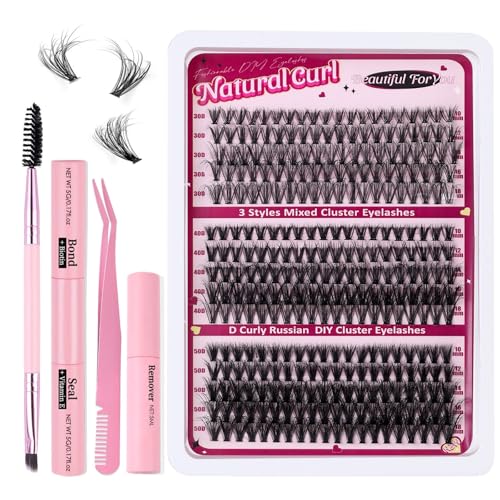 Falsche Wimpern Extensions Set Inkl. Segmentierte Wimpern doppelseitiger Kleber Makeup Pinsel Makeup Entferner und Pinzette - Hochwertig, weich & leicht Ideal für Anfänger Lash Extension Set (Pink) von Generic
