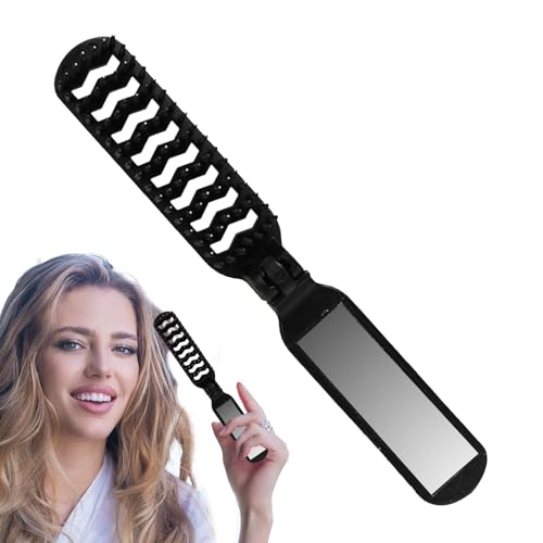 Faltbare Haarbürste, Reisehaarbürste – mit Spiegeln, zusammenklappbar, Taschenkamm für dickes und lockiges Haar, Reise-Bürste, faltbar, tragbar für Frauen und Männer von Generic
