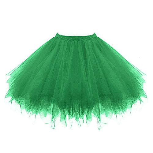 Falten Tüllrock Damen 50er Karneval Kostüm Tütü Rock Qualität Kurze Frauen Tanzrock für Erwachsene Rock Damen Blusenverlängerung 50er Mini Rock (Green, XL) von Generic