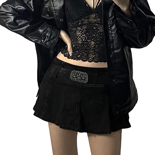 Faltenrock Damen: Grunge Dress Gothic Rock Aesthetic Rock Y2k A-Linie Hohe Taille Jeansrock Gothic-Minirock E-Girl Streetwear Black-Skirt Goth Punk Skater Tennis Rock Harajuku RöCke von Generic