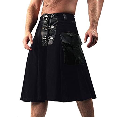 Faltenröcke Klassischer Retro Rock Vintage Herren mittelalterlicher Krieger Kilt Mode Vintage Gothic Punk Rock Traditioneller Schottischer Rock Steampunk Kleidung Kendo Pocket Röcke von Generic