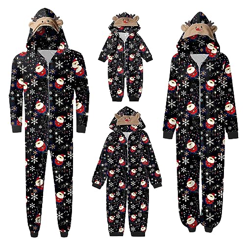 Familien Weihnachten Schlafanzug lang Weihnachtspyjama Familie Outfit Einteiler Jumpsuit mit Elch Hut Mode Hausanzug Freizeitanzug Chrismas Herren von Generic