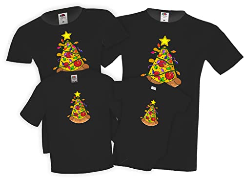 Family T-Shirt Set Men Women Kid Baby Christmas Tree Pizza Christmas Family Holiday Present Gift (Men-Black, XL) von Generic