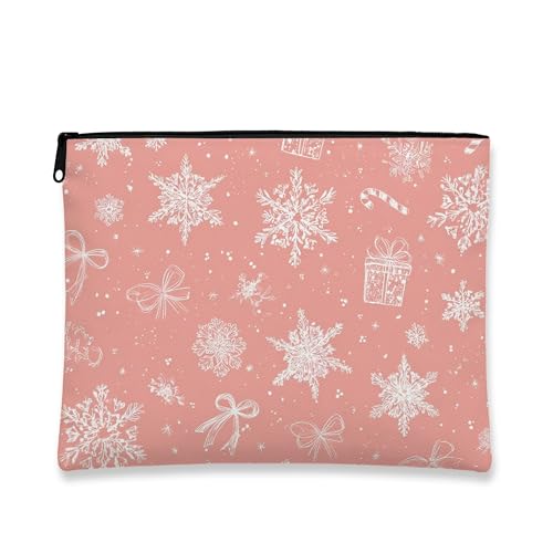 Fanciful Make-up-Tasche, Pfirsich-Schneeflocken-Design, Reisetaschen für Damen, kleine tragbare Canvas-Tasche mit Reißverschluss, saisonaler Kulturbeutel für, pfirsich, 7x9 Inch, Schneeflocken von Generic