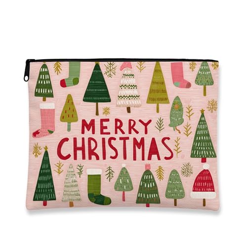 Fanciful Make-up-Tasche, Weihnachtsbaum-Design, Reisetasche, für Damen, tragbar, mit Reißverschluss, Kulturbeutel für den Urlaub, pfirsich, 7x9 Inch, Weihnachten von Generic