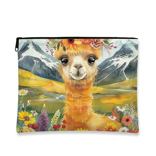 Fanciful Make-up-Tasche für Damen, mit gelbem Alpaka-Motiv, aus Segeltuch, mit Reißverschluss, Kulturbeutel, Geschenk für Festivals, gelb, 7x9 Inch, Alpaka von Generic
