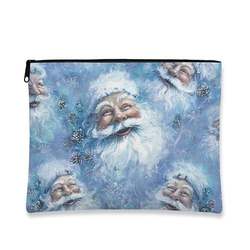 Fantasievolle Kosmetiktasche, Weihnachtsmanngesichter, Weihnachts-Reisetasche für Damen, tragbar, klein, Segeltuch, Reißverschluss, Urlaubs-Hautpflege, Kulturbeutel, Blau, 7x9 Inch von Generic