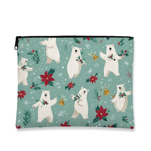 Fantasievolle Make-up-Tasche, Eisbären, Urlaubskosmetik-Reisetasche für Frauen, tragbare kleine Canvas-Reißverschluss-Organizer, Weihnachts-Kulturbeutel für Hautpflege, Grün, 7x9 Inch, Bären von Generic
