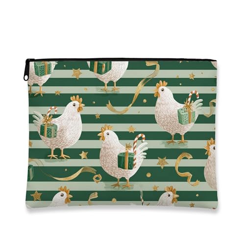 Fantasievolle Make-up-Tasche, grüne Hühner mit Kosmetiktasche für Damen, tragbarer kleiner Canvas-Reißverschluss, Urlaubskulturbeutel, Grün , 7x9 Inch, Hühner von Generic